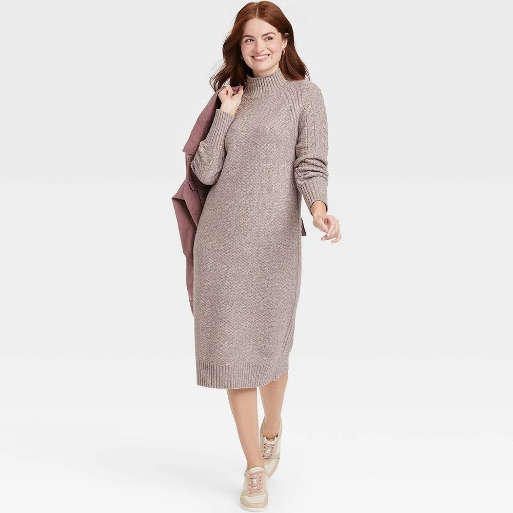 Universal Thread Rolled Neck Preppy Cottagecore Warm Cable Knit Sweater Dress M